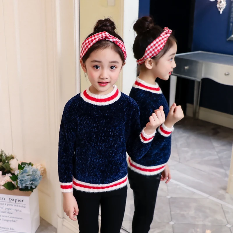 2018 Свитера для девочек одноцветное Карамельный цвет малыша свитера осень новый