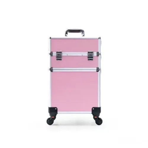 Pink 2 layers KLQDZMS Высокое качество для женщин профессиональный макияж кейс на колесиках чемодан для косметики большой емкости чемодан на колесиках - Цвет: Pink 2 layers