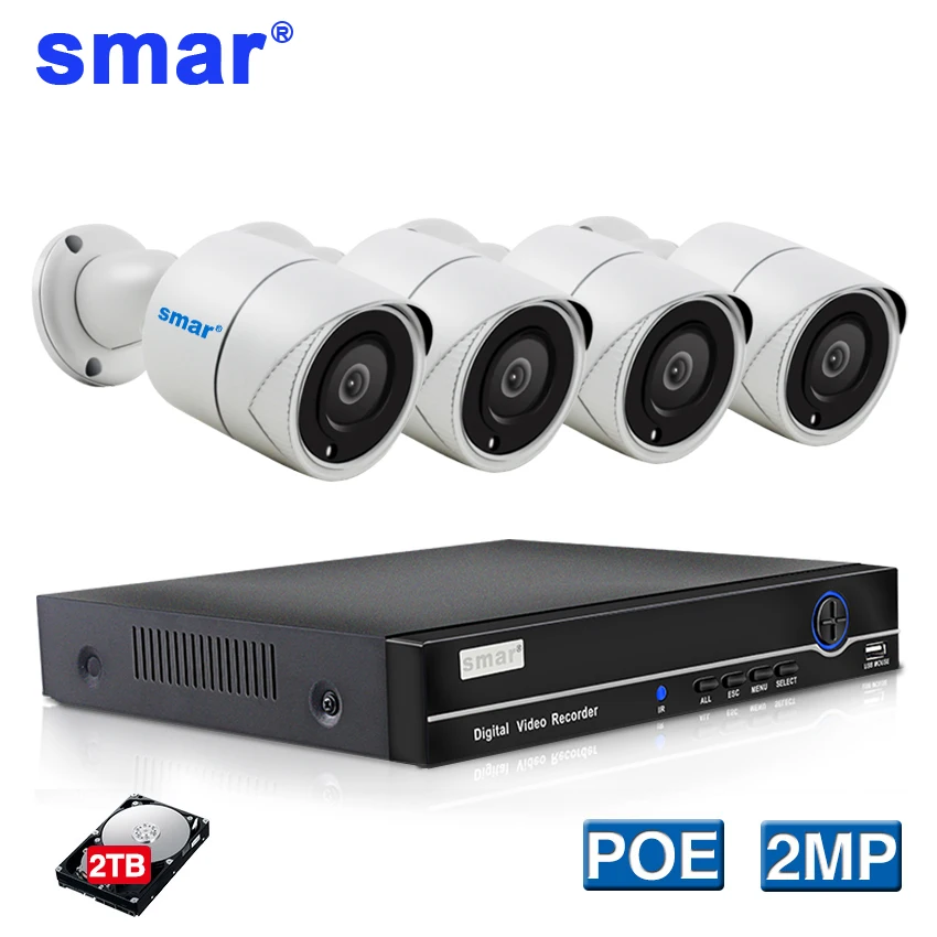 Система видеонаблюдения Smar H.265 4 канала 1080P POE NVR 2 0 МП|Система наблюдения| |