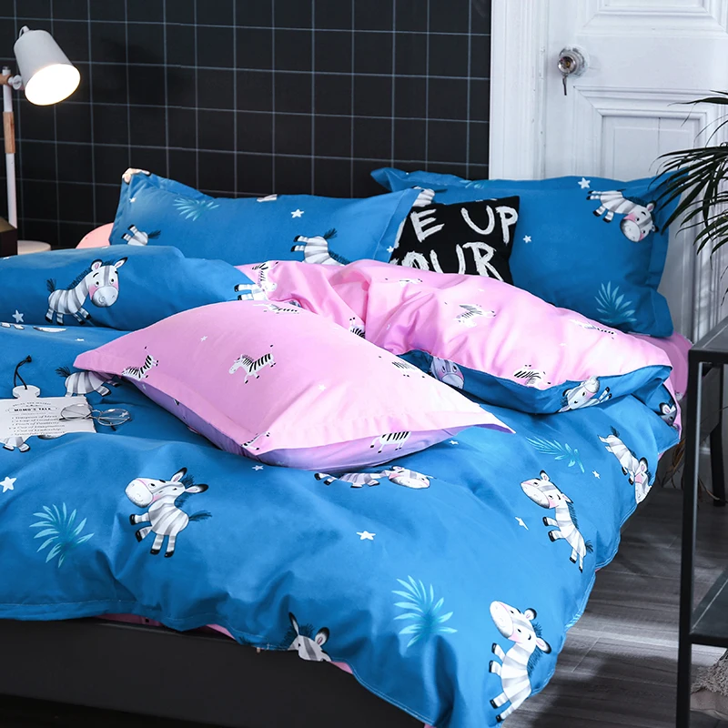 SlowDream Bedding Set Cartoon Zebra Duvet Cover Bedspread Flat Sheet Pillowcase Linens 3/4PCS Adult Child Comforter | Дом и сад