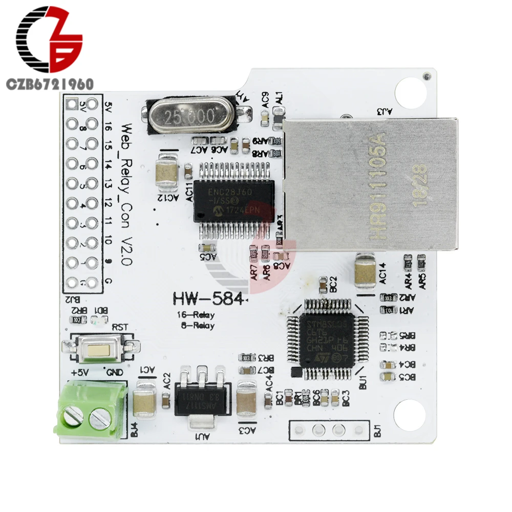 Сетевой модуль DC 5V 2A 8CH ENC28J60 8 канальный сетевой концевой релейный блок управления