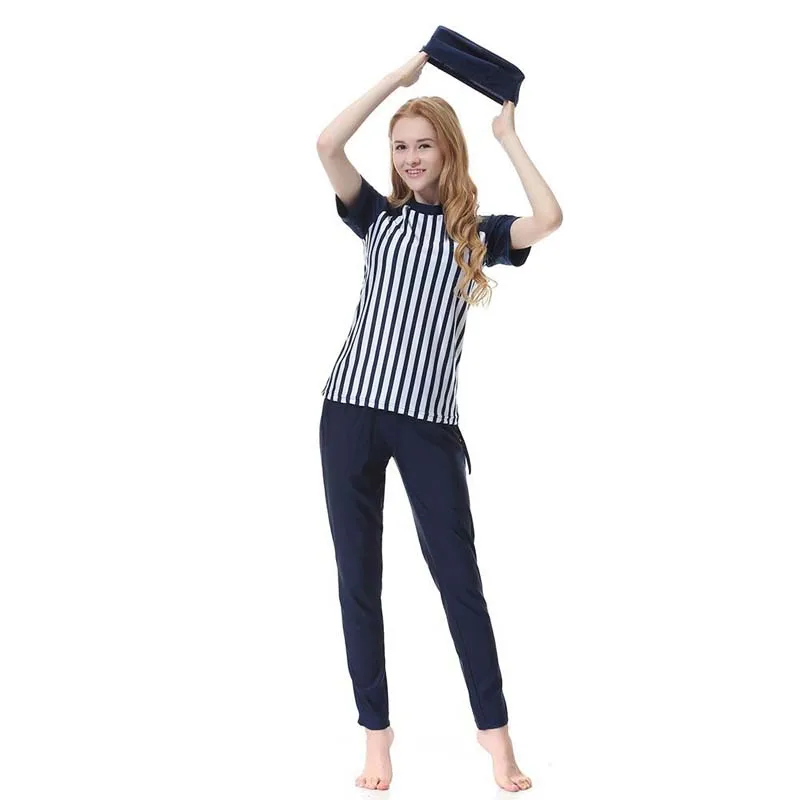 BAILUNMA женский полосатый мусульманский купальный костюм скромный буркини