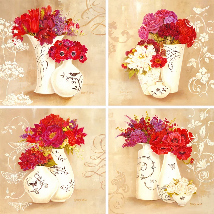 4 панели Висячие ufred холст картины Ваза и цветы Европейский стиль настенные