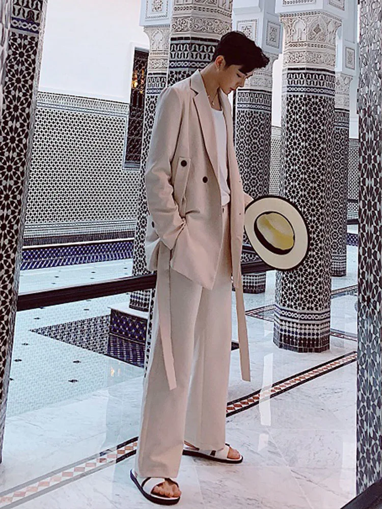 Мужские модные повседневные костюмы из 2 предметов (пиджак + брюки) уличная одежда