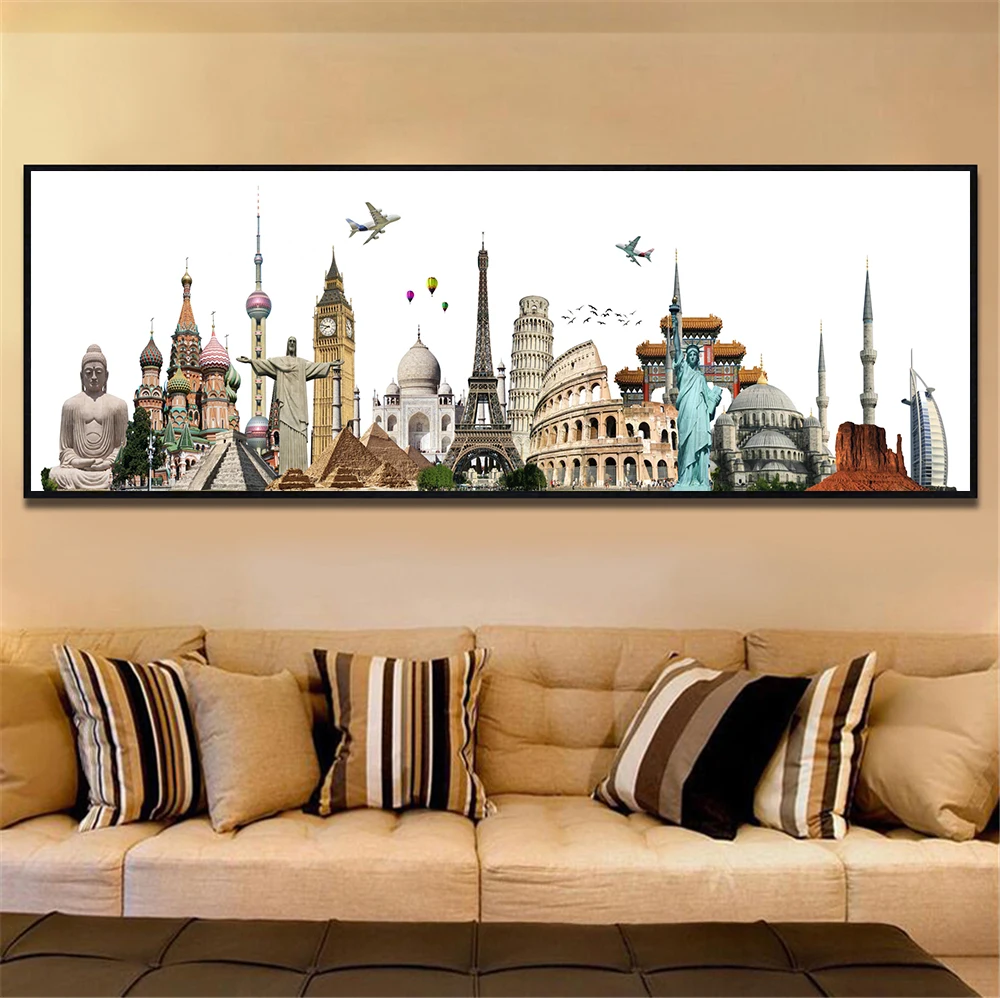 Постеры и принты цельные на холсте картина Парижа Дубая Рима Нью Йорка Висячие