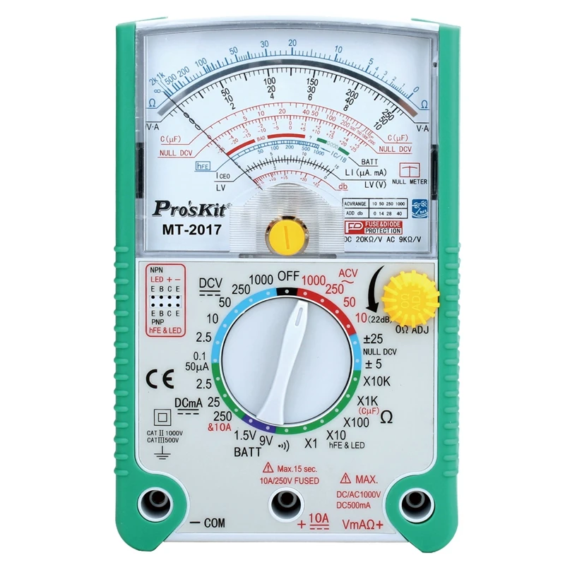 

Pro'skit MT-2017 Protective Function Analog Multimeter Safety Professional Voltage Tester Current Resistance Capacitance Meter