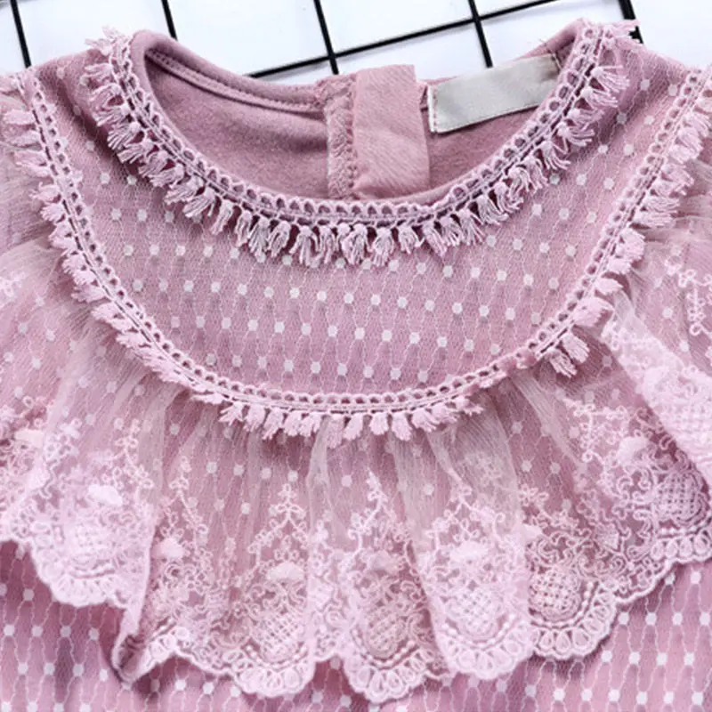 New Spring Autumn Children Lace Dot Princess Dress Teen Girls Tassel Mesh Causal Dress Kids Girl Cotton Solid Vestido Q635