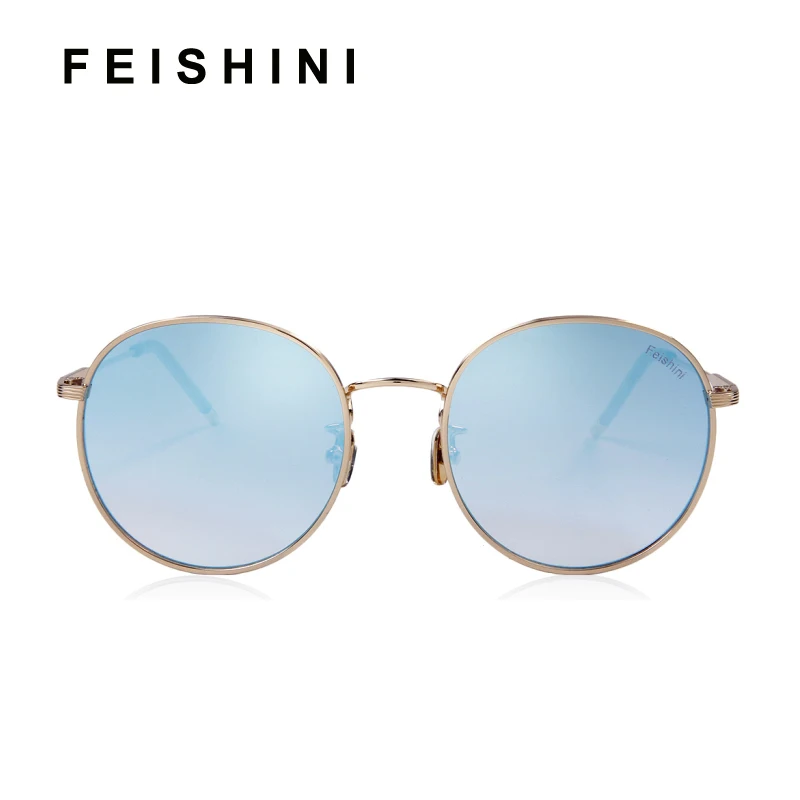 

FEISHINI Brand Design Steampunk UV400 Protection Round Sunglasses Women Retro Delicate Small Luxury Metal Men Glasses Star 2020