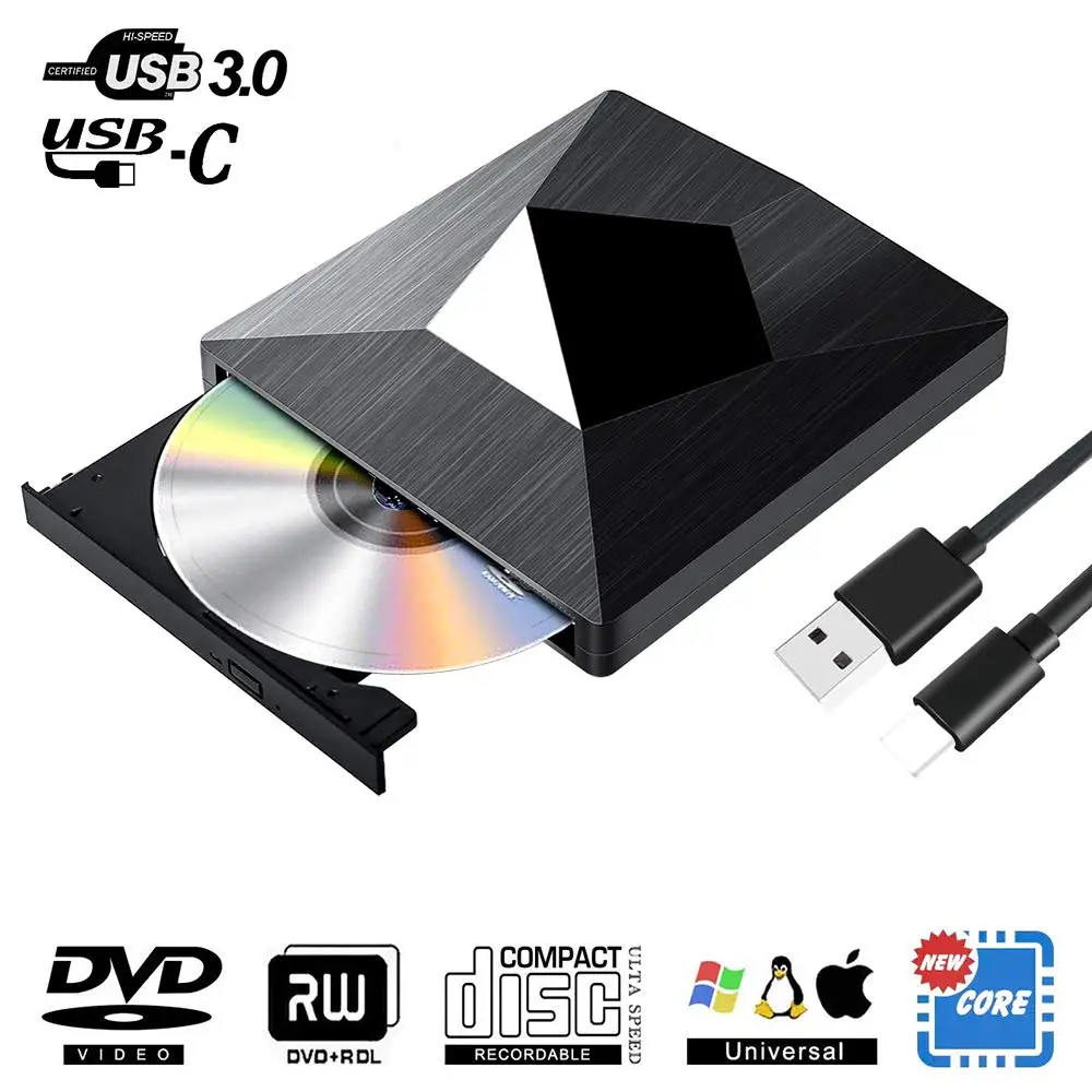 KuWFi USB3.0 внешний CD DVD привод с Тип C портативный CD-RW/DVD-RW писатель ридер dvd-плеер горелки Внешний Оптический Дисковый привод