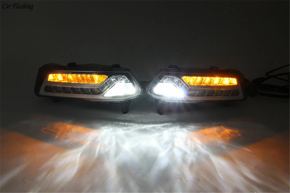 Автомобильная проблесковая 1 комплект светодиодный DRL Габаритные огни 12В ABS колпак противотуманных фар с поворотник для Volkswagen VW Polo