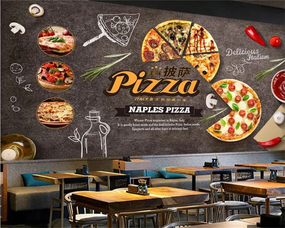 3d обои beibehang ресторан Западная вкусная пицца магазин с мультяшным рисунком ретро