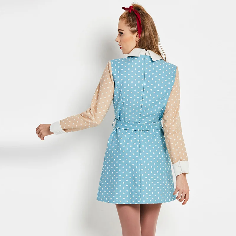 Sisjuly patchwork belt vintage dress mini a line office casual elegant female polka dot print retro party | Женская одежда