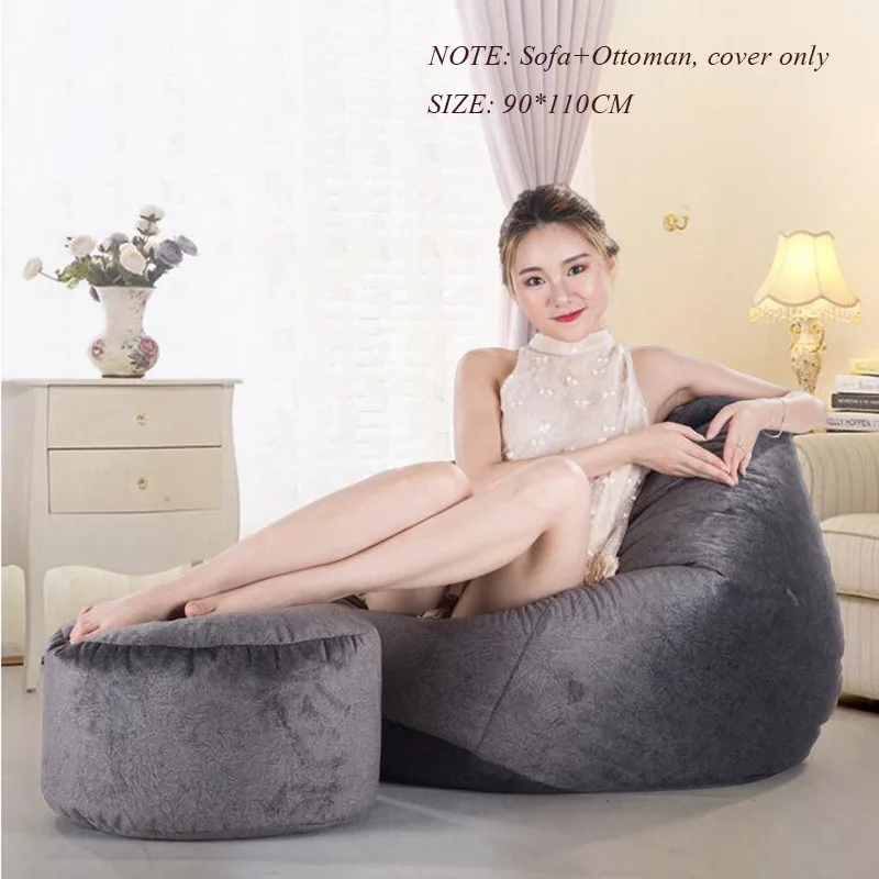 L--90x110CM Чехлы для фасоли с оттоманским ленивым диван для отдыха Sillones кресло-пуф ШАМБРЕ спальня стул Papasan Релакс стул татаме Bean Boozled - Цвет: L--90x110CM