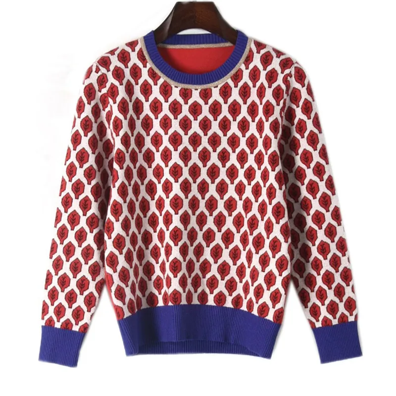 Korea Sweater 2018 New Winter Runway Stylish Knit Tops Leaves Jacquard Luxury Chic Vintage Women Jumper pull femme | Женская одежда