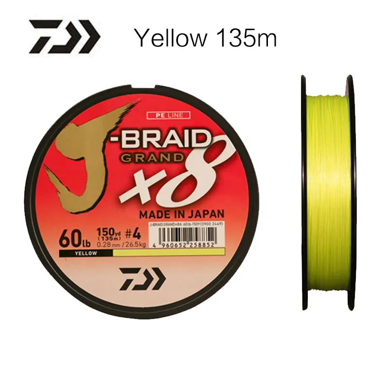 Origina Daiwa, 8 нитей, залитая круглая плетеная леска, J-BRAID Grand X8, 135 м/150 м, мультифиламентная леска для ловли карпа, PE