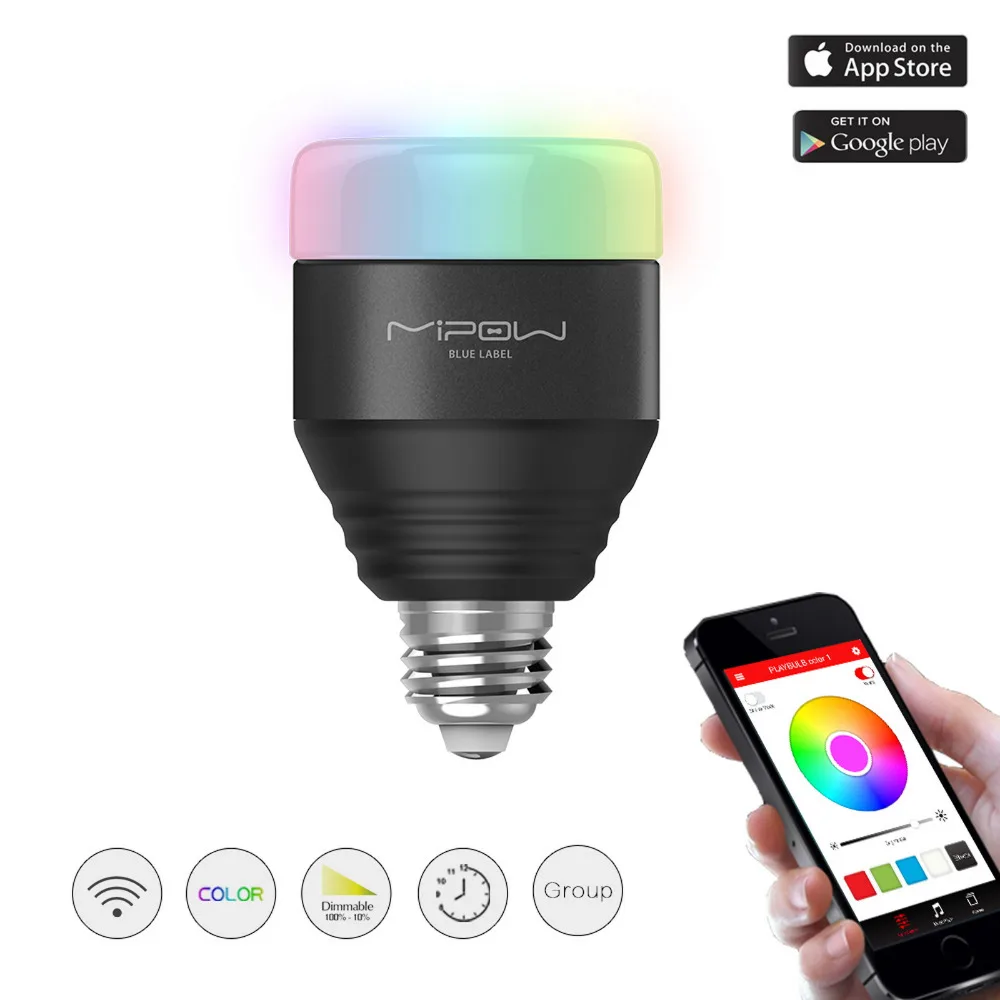 

Умные светодиодные лампы MIPOW с Bluetooth, 5 Вт, E27, лампочка Playbulb, приложение для смартфона, групповое управление, LED с регулируемой яркостью, измен...