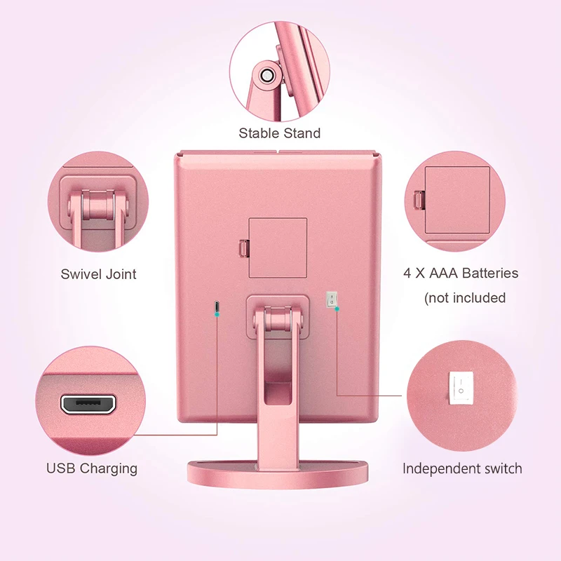 Складное регулируемое зеркало для макияжа с сенсорным экраном 22 светодиода