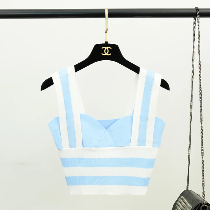 Женский короткий топ ALPHALMODA вязаный жилет повседневный блочного цвета на лето 2019 |