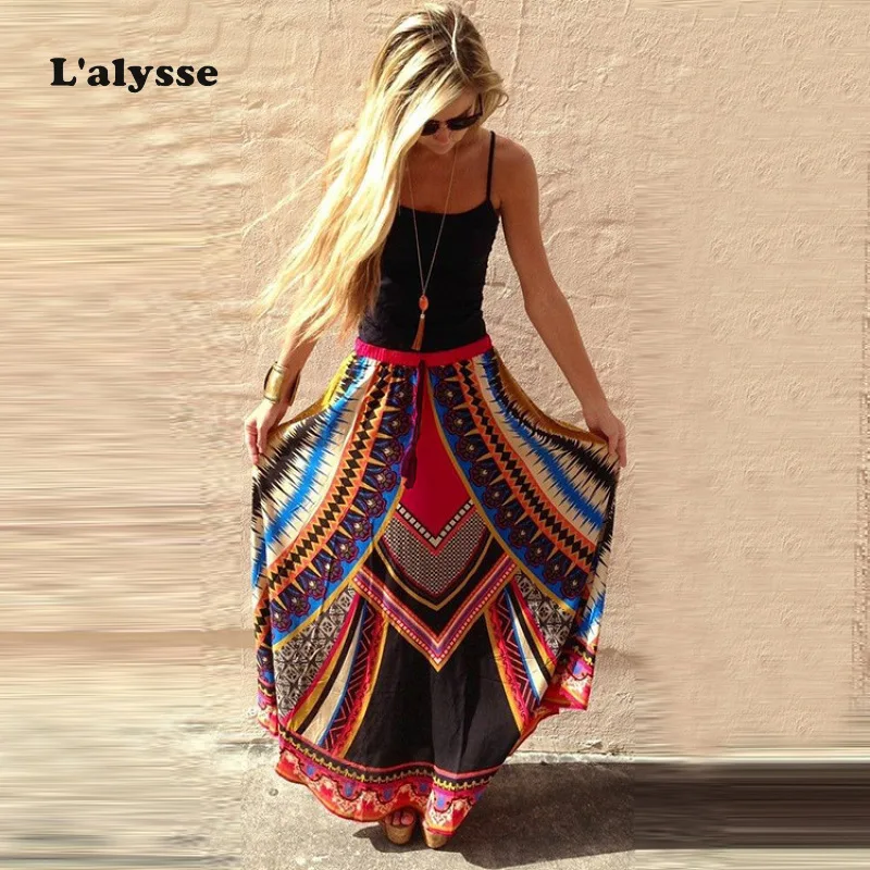 LALYSSE Летняя женская юбка Jupe Longue с высокой талией длинная винтажная элегантная