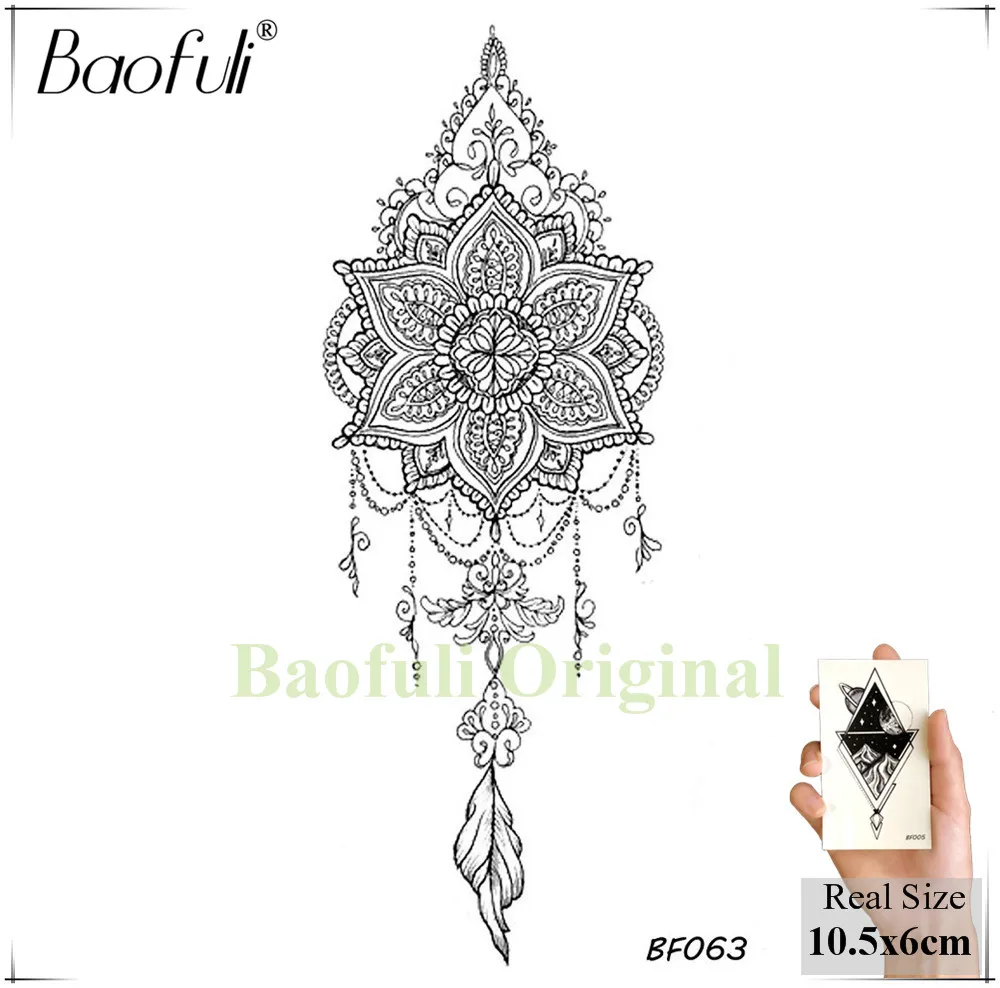 Татуировка на руку Baofuli из черной хны черепаха мандала цветок живопись временная
