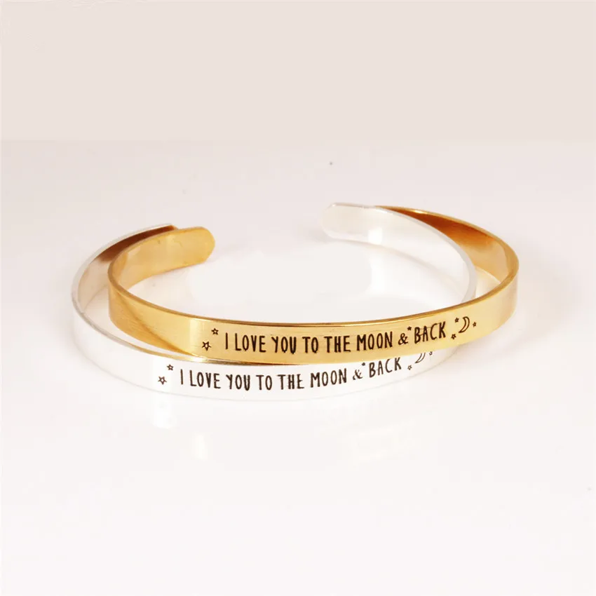 DIANSHANGKAITUOZHE Rose Gold I LOVE YOU TO THE MOON & BACK Star Charm Cuff Bracelets Bangle Women Men Stainless Steel Jewelry|bracelet women|bracelet