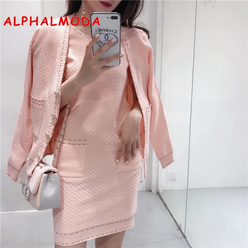 Женское трикотажное платье ALPHALMODA элегантные кардиганы с коротким рукавом на