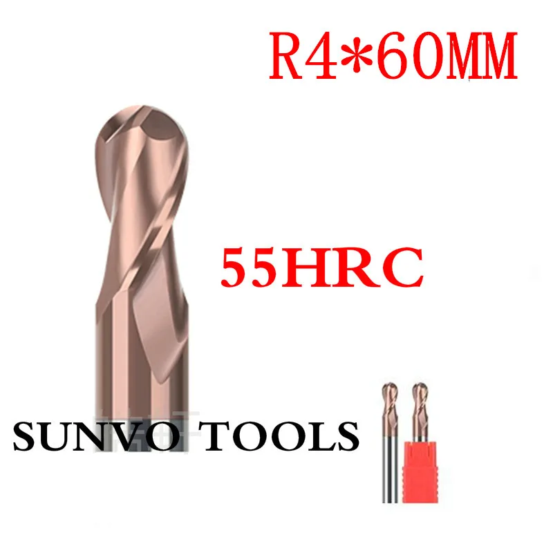 3 шт. R4x60MM 8 мм HRC45 HRC50 HRC55 HRC60 HRC65 CNC 2 стружечная канавка Твердосплавные сферическим концом ЧПУ фрезы для контурной обработки инструмент фреза