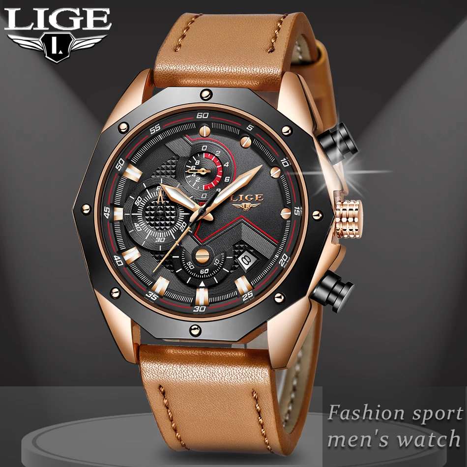 Relojes hombre, новинка, LIGE, мужские часы, Топ бренд, Роскошные, кварцевые, золотые часы, мужские, на каждый день, кожа, военные, водонепроницаемые, спортивные наручные часы