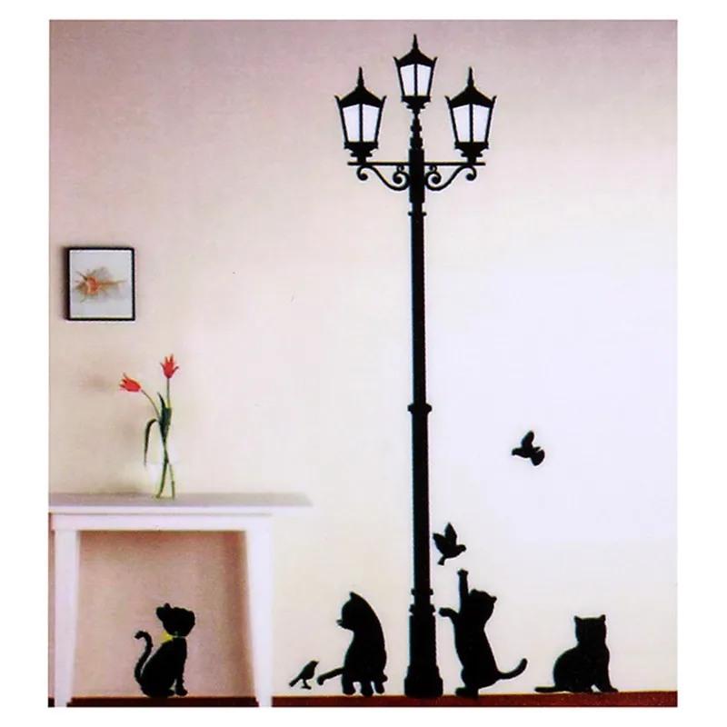 Home Decoration Cat Under Street Lamp DIY Wall Sticker Wallpaper Art Decor Mural Room Decal Adesivo De Parede Stickers PC871240 | Дом и сад