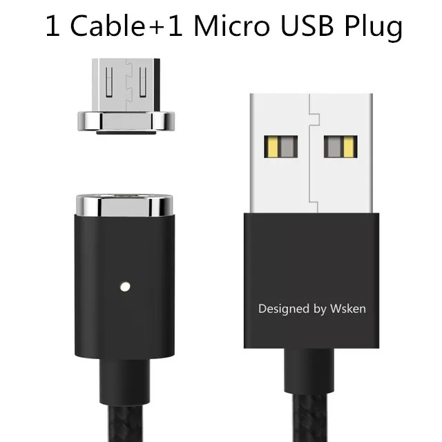 Black for Android Магнитный зарядный кабель WSKEN 2 в 1 для iPhone 6, 7, 8 Plus, X, samsung, Xiaomi, 8 pin, IOS, Micro usb, светодиодный кабель для быстрой зарядки - Цвет: Black for Android