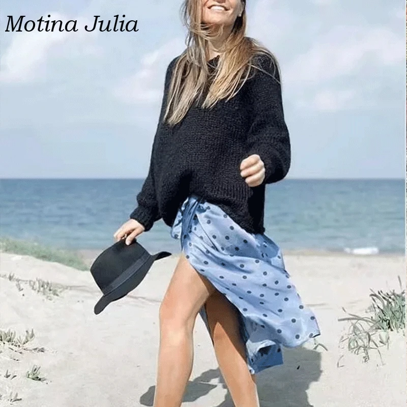 Motina Julia сексуальная юбка в горошек с бантом Женская новинка 2019 раздельная миди