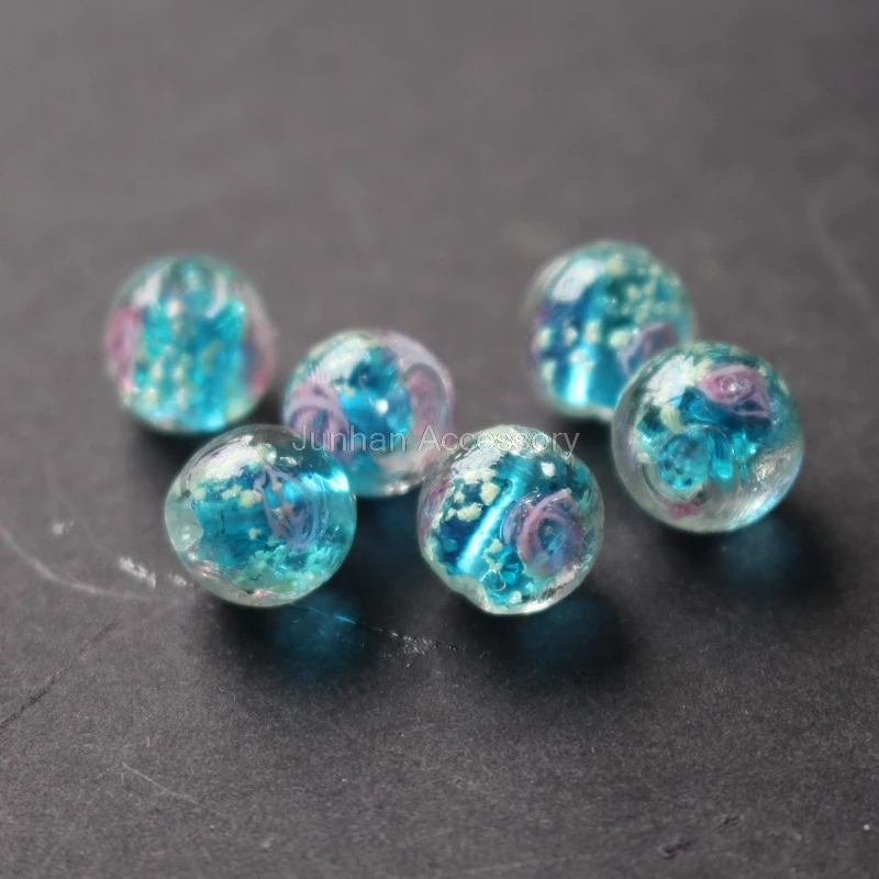 20 шт./лот 8 мм 10 светящиеся стеклянные бусины в форме цветка Бирюзовый синий цвет
