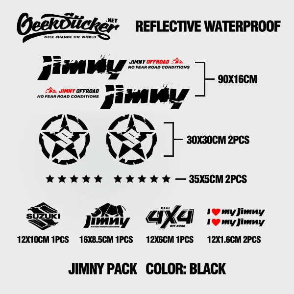 Jimny автомобильные наклейки наклейка водостойкая светоотражающая 2 шт. Стайлинг автомобиля двери светоотражающая 4WD внедорожная виниловая наклейка для JIMNY черный и серебристый