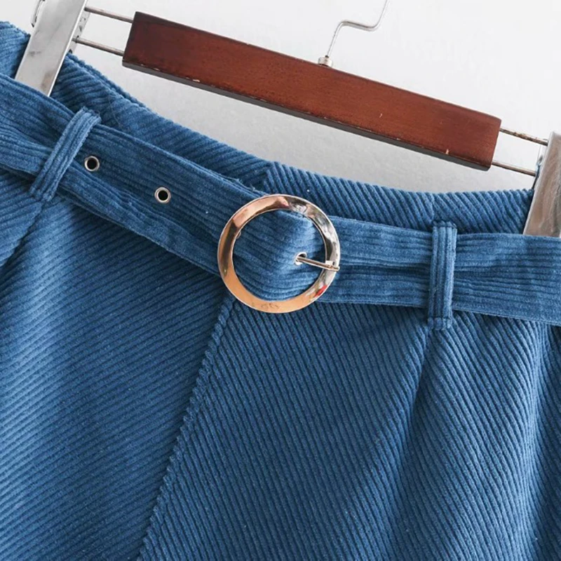 Bella Philosophy 2018 autumn corduroy mini skirt with belt faldas mujer high street office ladies side zipper slim wear | Женская одежда