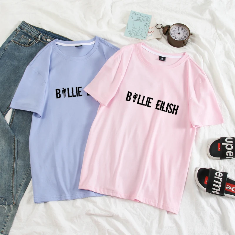 Billie Eilish Мужская футболка Женская Harajuku пастельные цвета буквы летние топы полный хлопок короткий рукав Уличная панк футболки