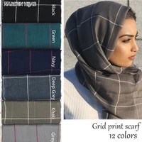 spring cotton voile muslim maxi scarf for ladies long cross strips black women grid hijabs viscose fashion plaid stole