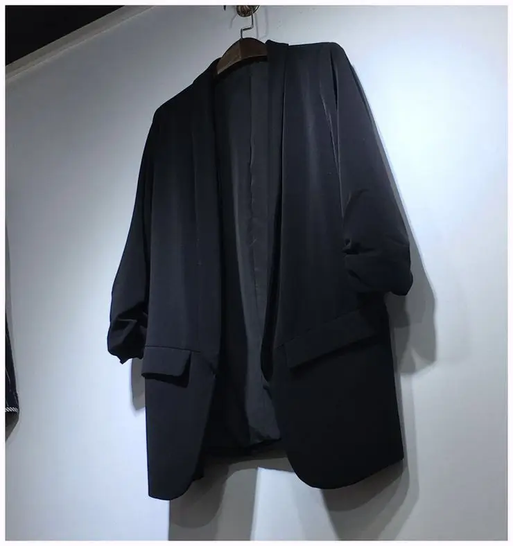 

Women Black Blazer High Quality 2018 New Fashion Elegant Spring Autumn Slim Blazer Female Folds Three Quarter Sleeve Outerwear