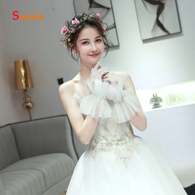 Прозрачные тюлевые перчатки с жемчугом на запястье тяжелыми складками Gogeous