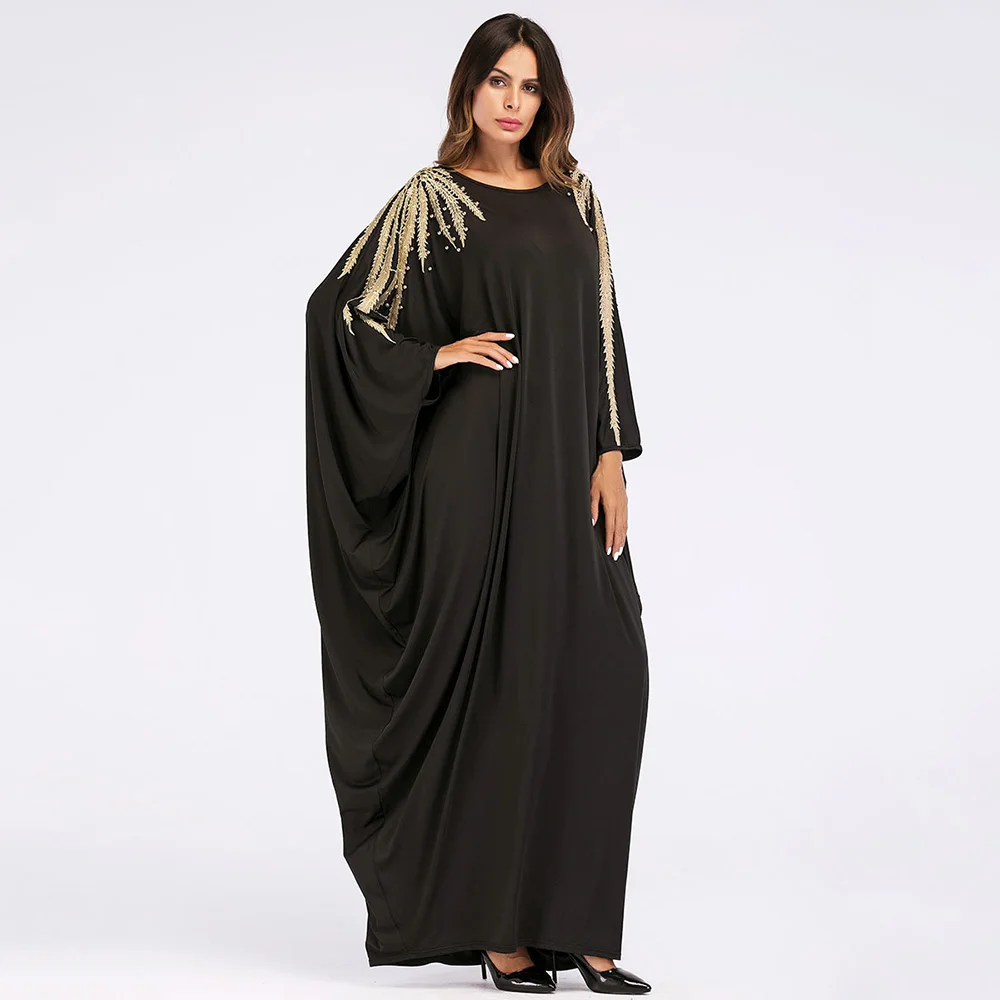 Лидер продаж платье с вышивкой и рукавом летучая мышь большой размер