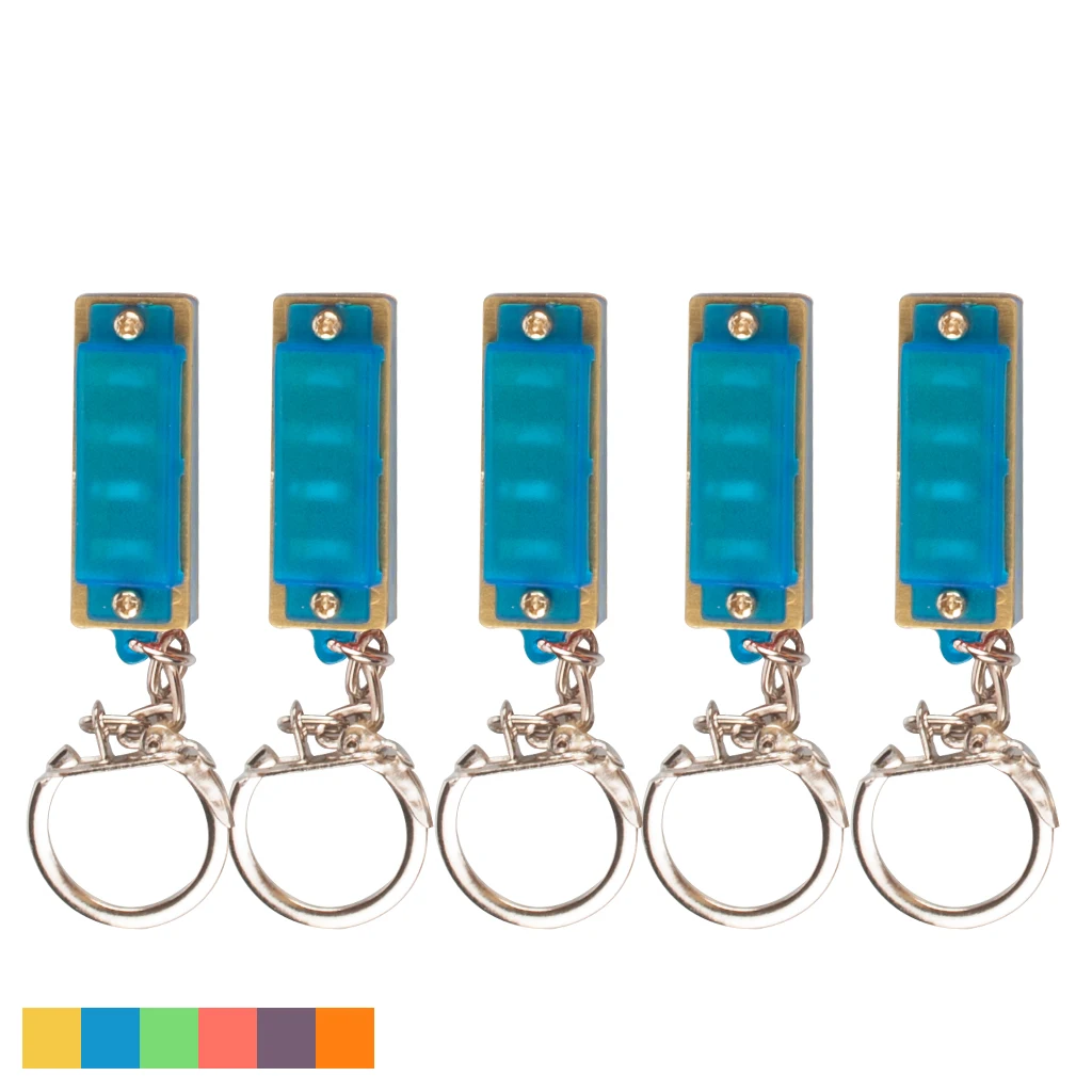 

5 Pieces 4 Hole 8 Tone Mini Harmonica Keychain Key Rings Toy Gift Blue For Music Musical Instrument