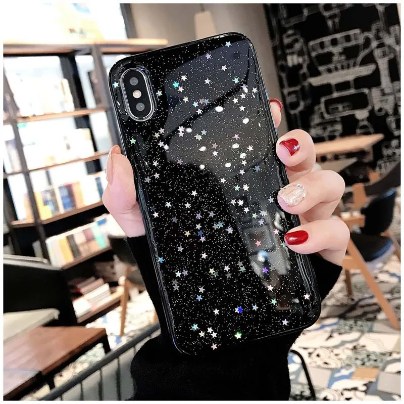 Star Black Lovebay, блестящая Звезда, блестящие мягкие ТПУ чехлы для телефонов для iphone 11 Pro XS Max XR X 8 7 6 6S Plus 5S SE, прозрачный чехол - Цвет: Star Black