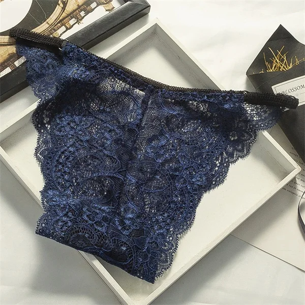Blue Модные женские трусики, кружевное Прозрачное нижнее белье для женщин, высокое качество, низкая посадка, сексуальные трусики, стринги, Бесшовные женские трусы - Цвет: Blue