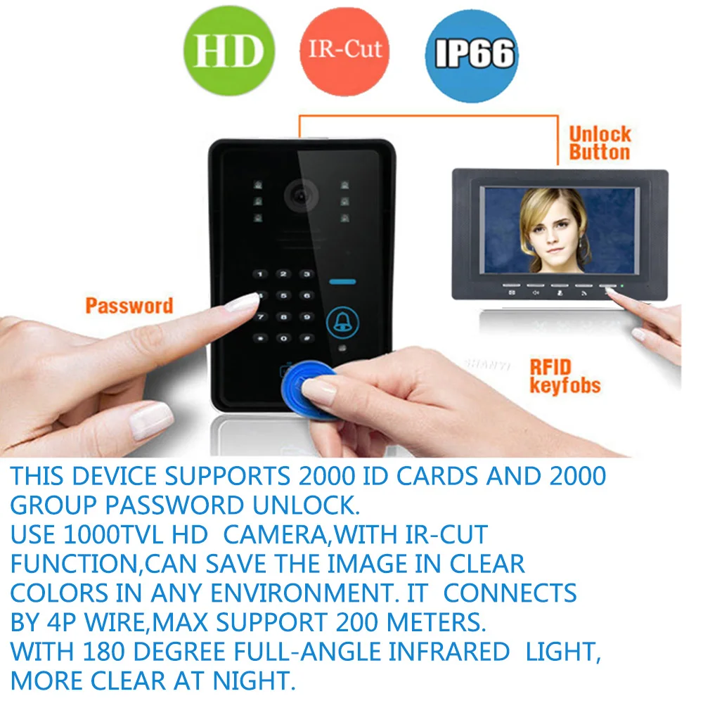 SmartYIBA 2*7 дюймов монитор черный RFID пароль видео домофон дверной звонок с ИК-камерой система контроля доступа