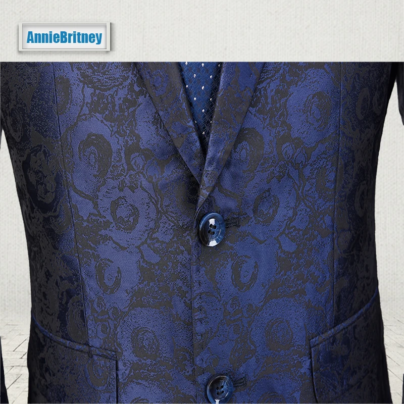 Новинка 2017 дизайнерский темно синий мужской костюм с цветочным рисунком модный