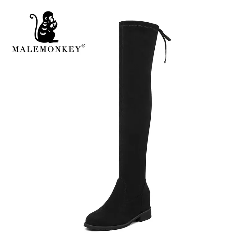 Модная обувь женские ботфорты замшевые сапоги на высоком каблуке Сапоги выше