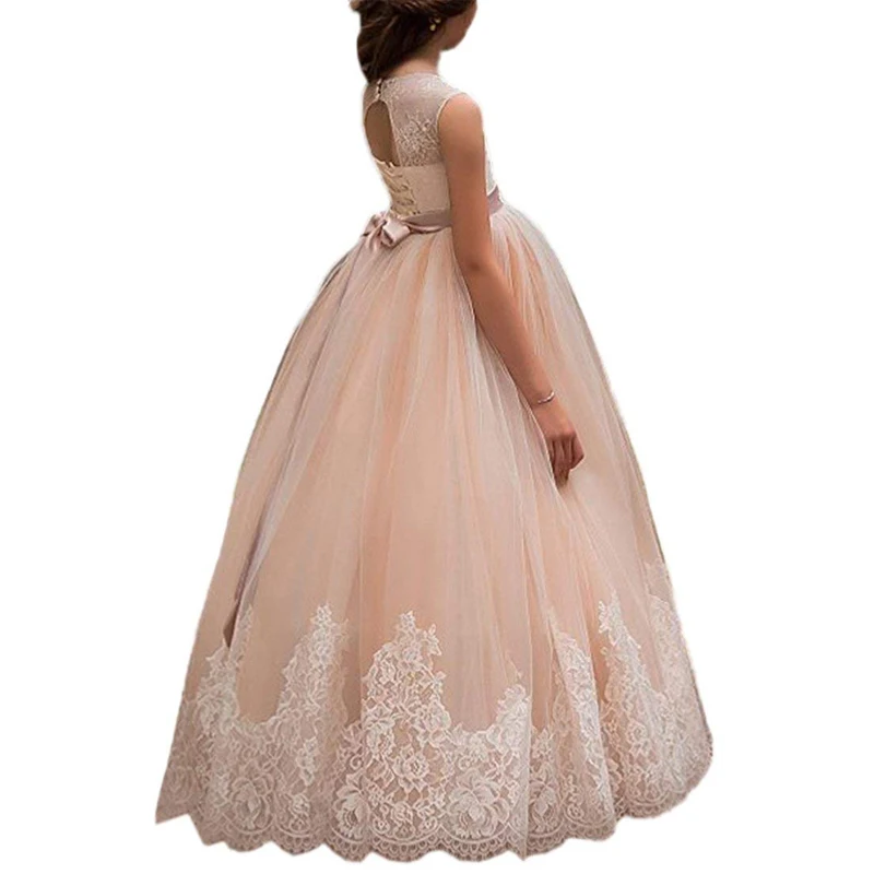 Вечерние платья для девочек с розовыми цветами Детские бальные цвета