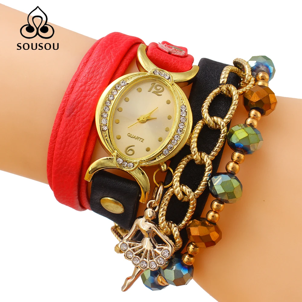 2016 Новый Женщины Смотреть Горный Хрусталь Цепь Кожа Кварцевые Часы montre femme