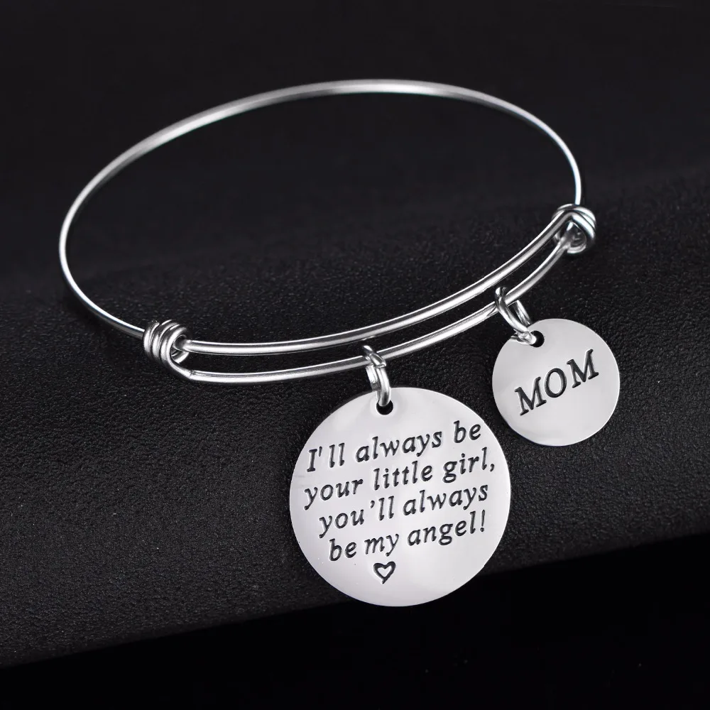 Family Mom Bangle I'll Always Be Your Little Girl You'll My Angle Stainless Steel Bracelet Women Mothers Jewelry Gifts | Украшения
