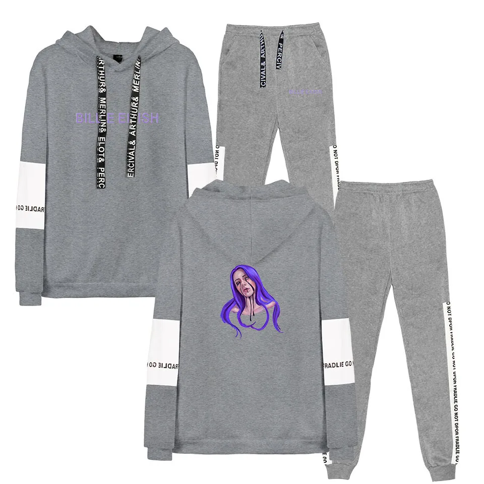 Новинка billie eilish, толстовка с капюшоном, женская модная толстовка с капюшоном, свитшоты+ спортивные штаны, костюмы, Осень-зима, теплый черный пуловер
