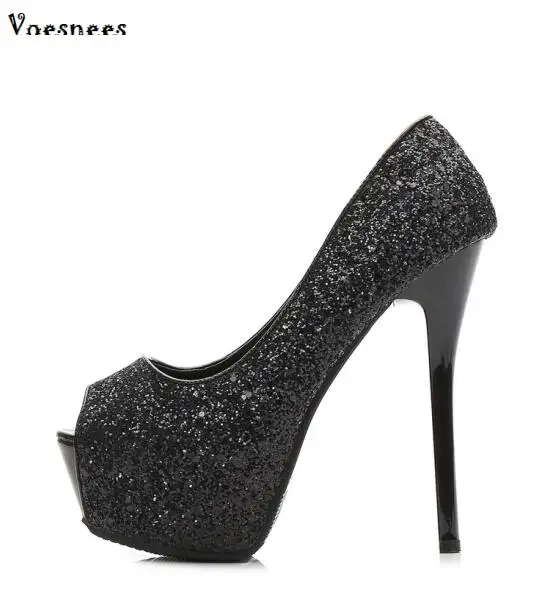 

Europe America Sequined Cloth Stiletto Women Pumps Shoes Super High Heels 12/14CM Fashion Waterproof Platform Female Single Shoe